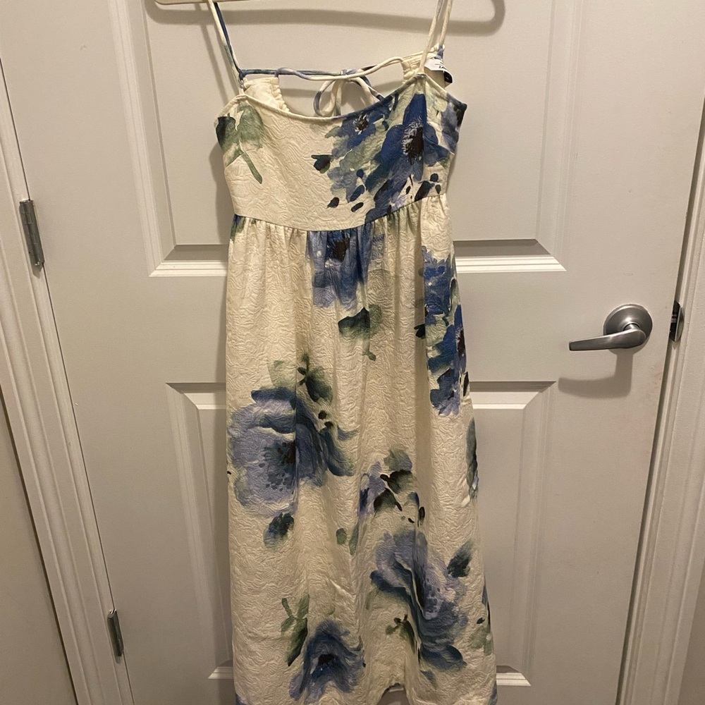 & Other Stories Cream and Blue Floral Midi Dress